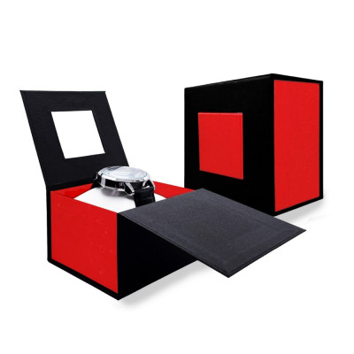 Подарункова картонна коробочка для годинника чорно-червона