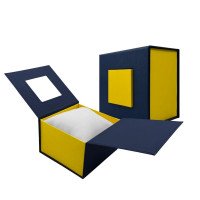 Подарункова картонна коробочка для годинника синьо-жовта