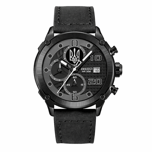 Чоловічий годинник Awarder 016 Тризуб срібло All Black фото 1