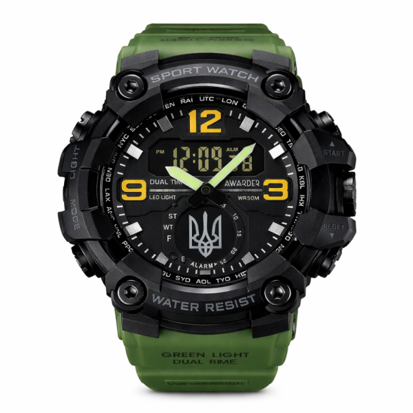 Мужские часы Awarder 003 Трезубец срібло Army Green-Black фото 1