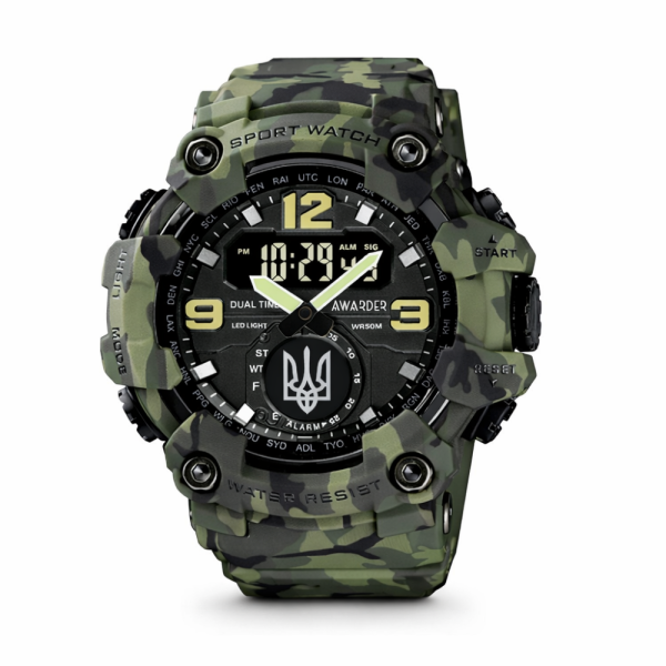 Чоловічий годинник Awarder 004 Тризуб срібло Camo Green фото 1