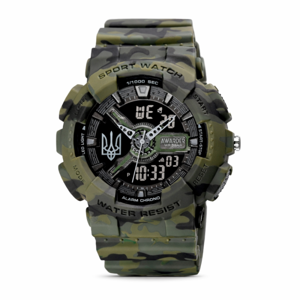 Мужские часы Awarder 005 Трезубец серебро Camo Green фото 1