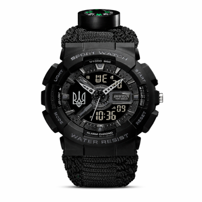 Awarder 005 Тризуб срібло  Black + Паракордовий ремінець Black