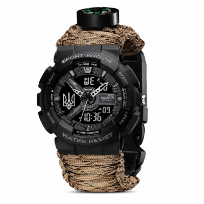 Awarder 005 Тризуб срібло  Black + Паракордовий ремінець Desert Camo