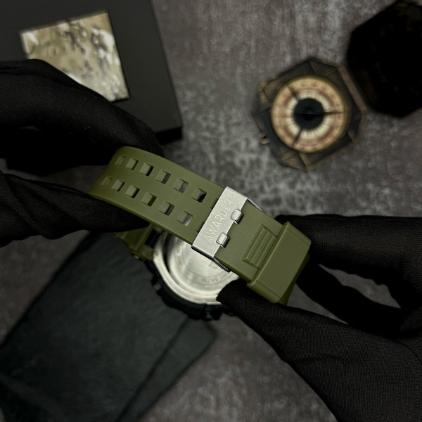 Спортивний чоловічий годинник Awarder 004AGUASI Тризуб срібло Зелений + Коробка фото 6