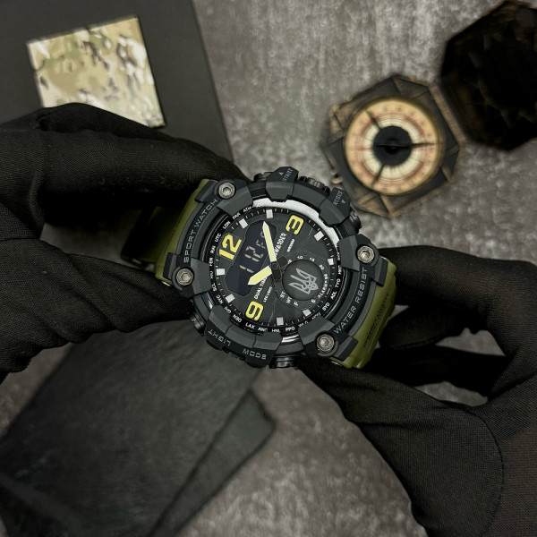 Спортивний чоловічий годинник Awarder 004AGUASI Тризуб срібло Зелений + Коробка фото 4