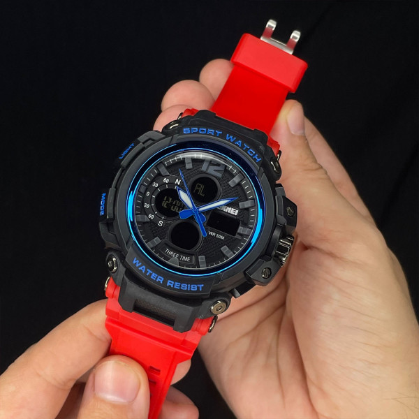 Мужские часы Skmei 1343 Black-Blue-Red Wristband фото 5