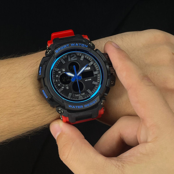 Мужские часы Skmei 1343 Black-Blue-Red Wristband фото 6