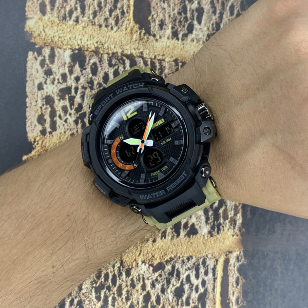 Чоловічий годинник Skmei 1343 Black-Khaki Wristband фото 5