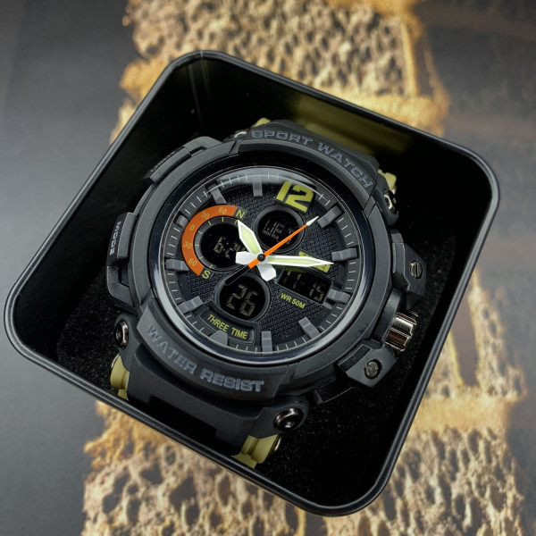 Чоловічий годинник Skmei 1343 Black-Khaki Wristband фото 3