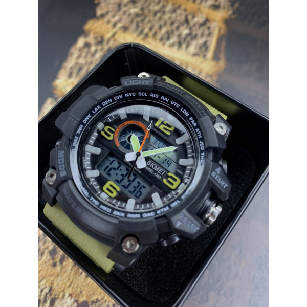 Мужские часы Skmei 1283 Black-Khaki Wristband. фото 4