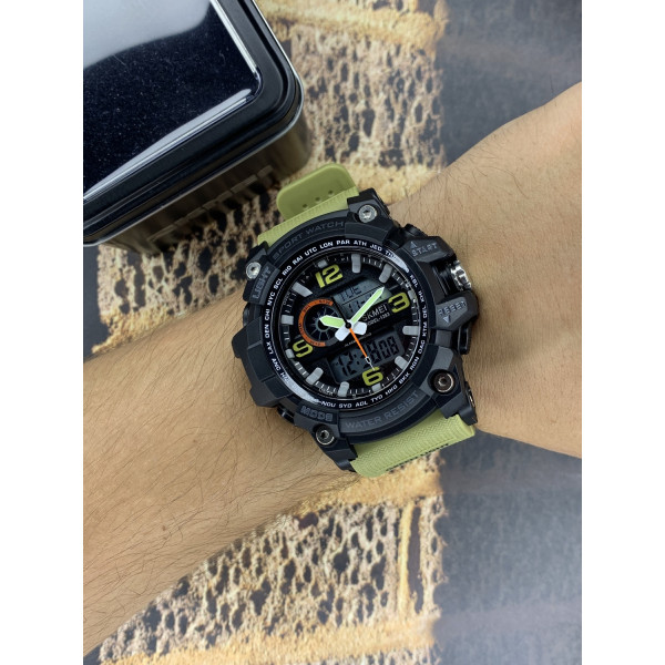 Мужские часы Skmei 1283 Black-Khaki Wristband. фото 3