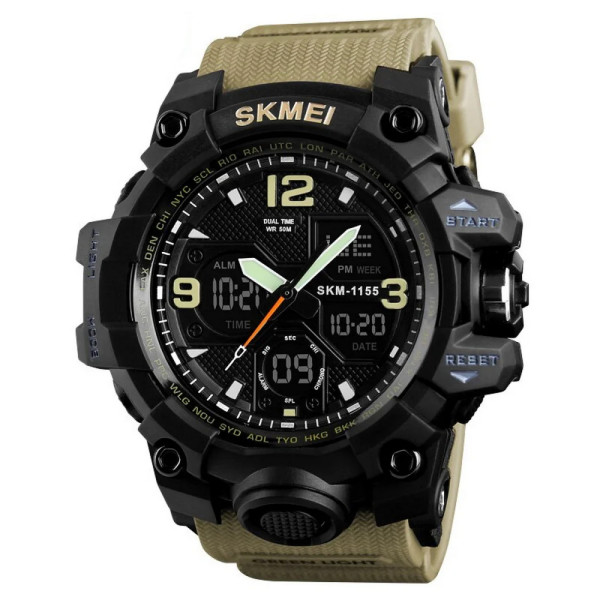 Мужские часы Skmei 1155 Black-Khaki фото 1