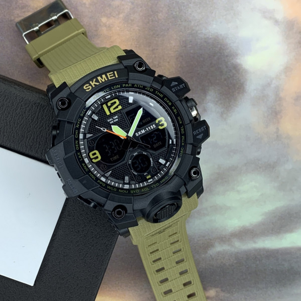 Мужские часы Skmei 1155 Black-Khaki фото 5
