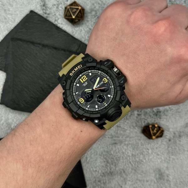 Чоловічий годинник Skmei 1155 Black-Khaki фото 3