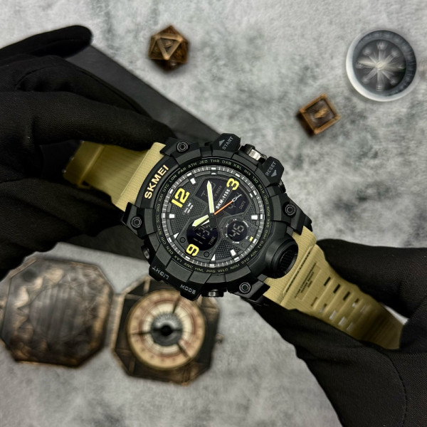 Чоловічий годинник Skmei 1155 Black-Khaki фото 4