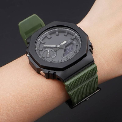 Ремешок для Casio G-Shock GM-2100 GA2100/2110 Army Green Silver
