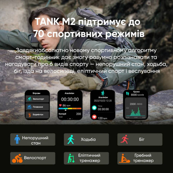 Спортивний Розумний Годинник Kospet Tank M2 Black + Спортивні Режими, Водозахист, Дзвінки фото 18