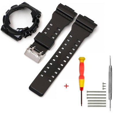 Ремешок + безель (рант) для Casio G-Shock GA-100 Black-Glossy SI