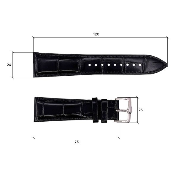 Кожаный ремешок Premium 24х22 мм. Black фото 4