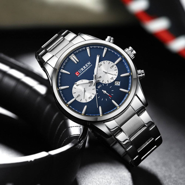 Чоловічий годинник Curren 8446 Silver-Blue фото 4