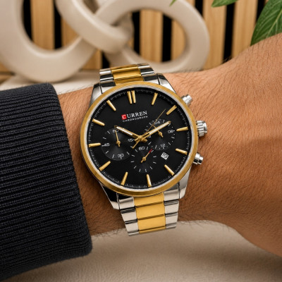 Мужские часы Curren 8446 Silver-Gold-Black