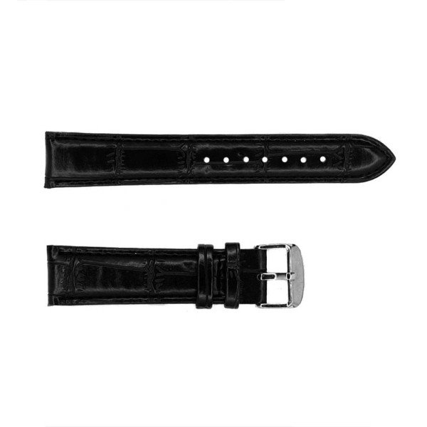 Ремешок для часов 20 мм Кожаный черный-серебро фото 1