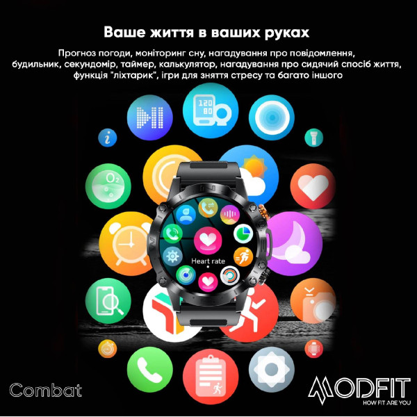 Розумний годинник Modfit Combat All Black фото 4