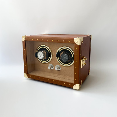 Коробка для двох годинників з автопідзаводом коричнева