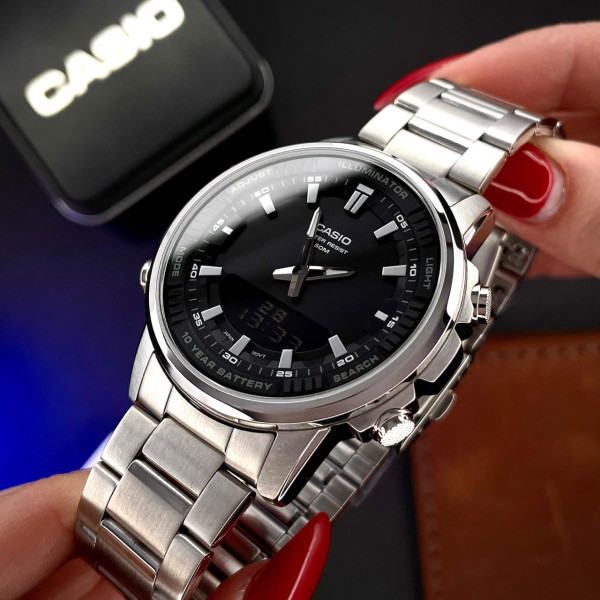 Классические Мужские часы Casio AMW-880D-1A стальные, водонепроницаемые, Япония. фото 3