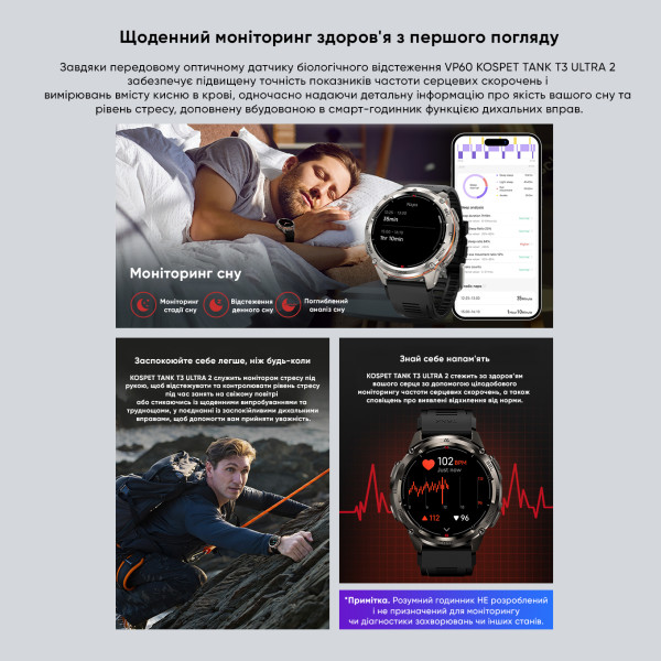 Тактичний Розумний Годинник з Компасом Kospet TANK T3 ULTRA 2 Black + GPS, Спортивні Режими, Водозахист, Дзвінки фото 21