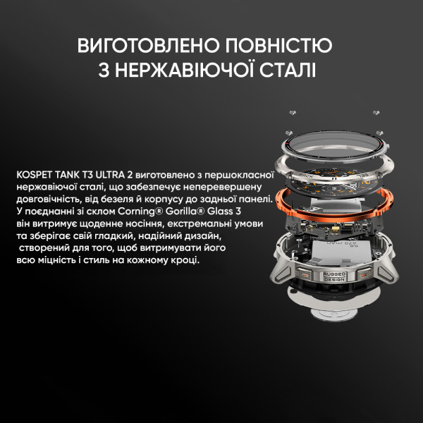 Тактичний Розумний Годинник з Компасом Kospet TANK T3 ULTRA 2 Black + GPS, Спортивні Режими, Водозахист, Дзвінки фото 10