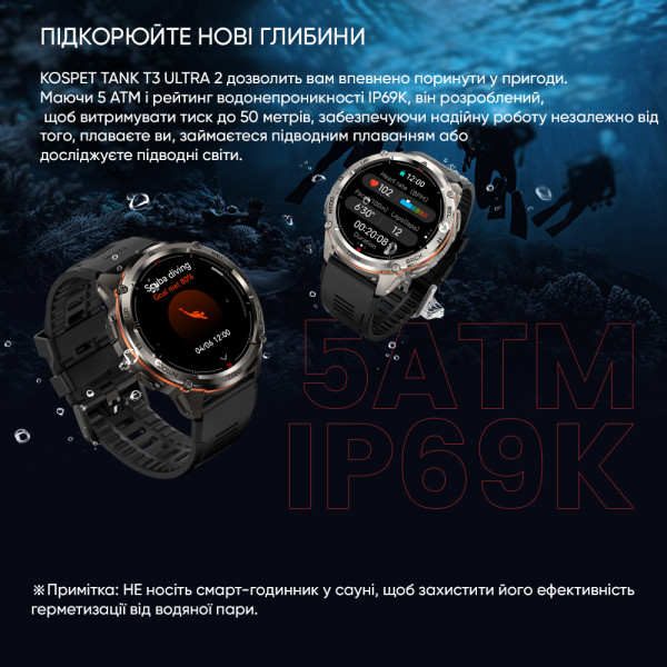 Тактические Умные Часы с Компасом Kospet TANK T3 ULTRA 2 Black + GPS, Спортивные Режимы, Водозащита, Звонки фото 13