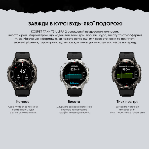 Тактические Умные Часы с Компасом Kospet TANK T3 ULTRA 2 Silver + GPS, Спортивные Режимы, Водозащита, Звонки фото 23