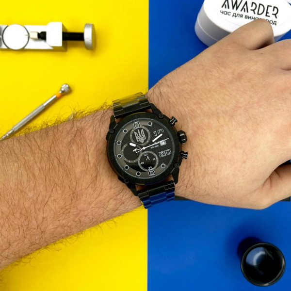 Мужские часы  Awarder 016 Трезубец серебро Black-Black Steel фото 3