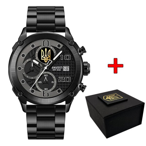 Мужские часы Awarder 016 Трезубец золото Black-Black Steel