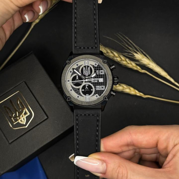 Чоловічий годинник Awarder 016 Тризуб срібло All Black фото 8