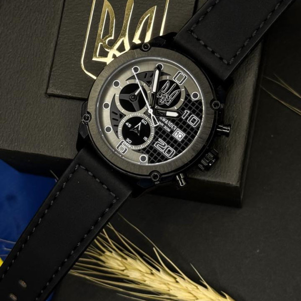 Чоловічий годинник Awarder 016 Тризуб срібло All Black фото 5