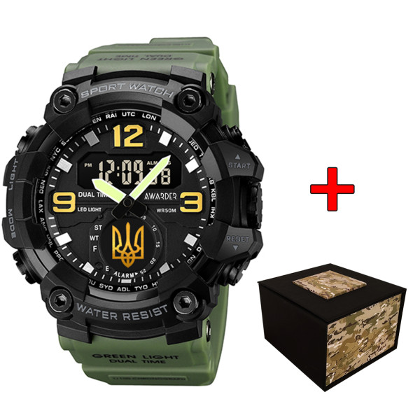 Мужские часы Awarder 003 Трезубец золото Army Green-Black фото 1