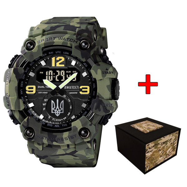 Чоловічий годинник Awarder 004 Тризуб срібло Camo Green фото 1