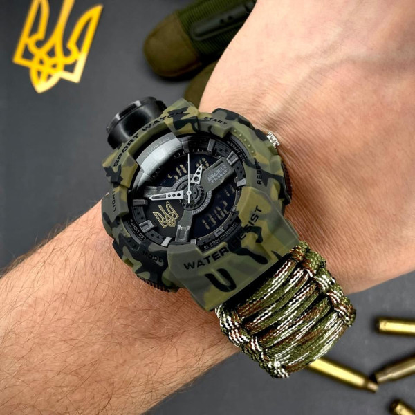 Чоловічий годинник Awarder 005 Тризуб золото Camo Green Паракордовий ремінець Camo Green фото 10