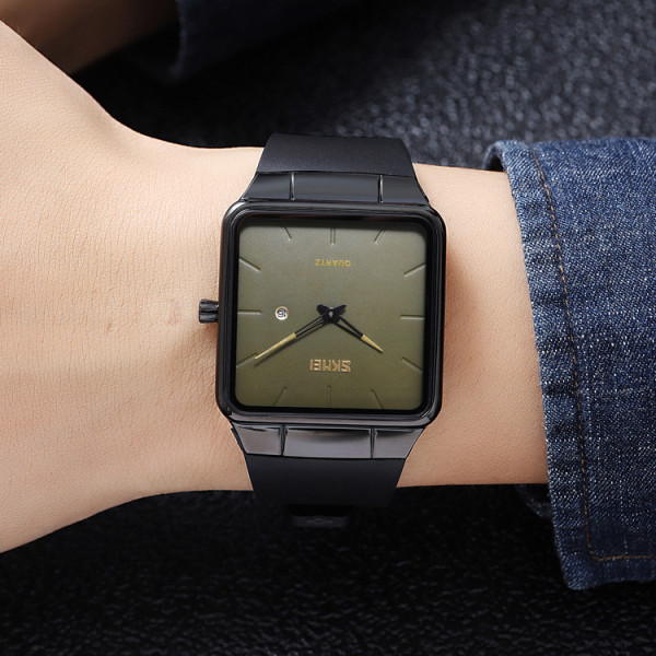 Мужские часы Skmei 1961BKGN Black-Green нержавеющая сталь, кожаный ремешок фото 4