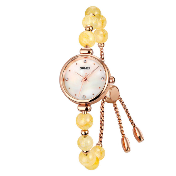 Жіночий годинник Skmei 1983YL Yellow тонкий браслет з камінням фото 1