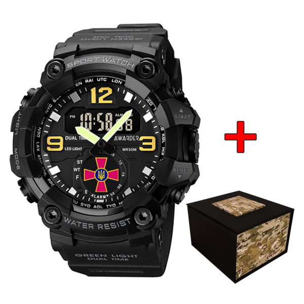 Спортивные мужские часы Awarder 003BKSU ВСУ Черные + Коробка фото 1