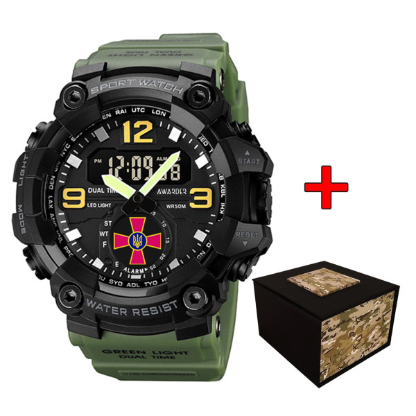 Спортивные мужские часы Awarder 003AGSU ВСУ Зеленые + Коробка фото 1