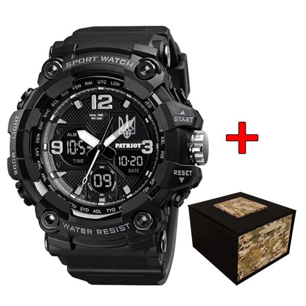 Спортивные мужские часы Awarder 006BKUASI Трезубец серебро Черные + Коробка фото 1