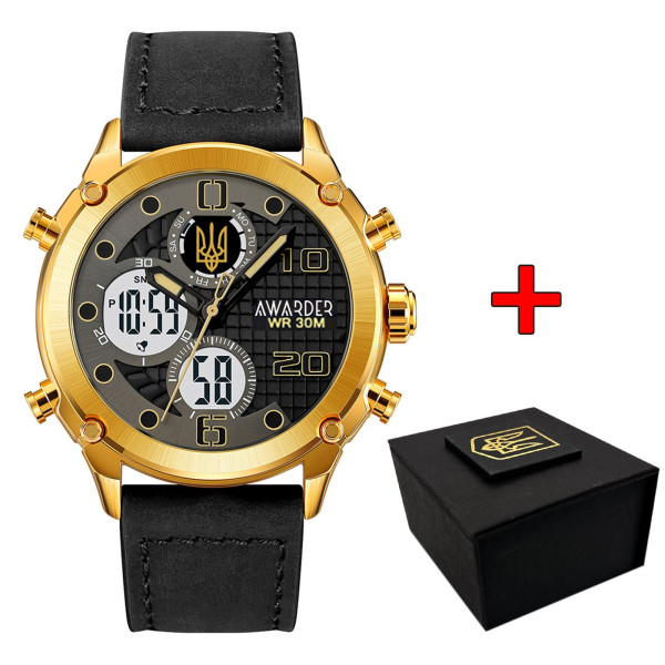 Классические мужские часы Awarder 017GDBK Трезубец золото Gold-Black фото 1