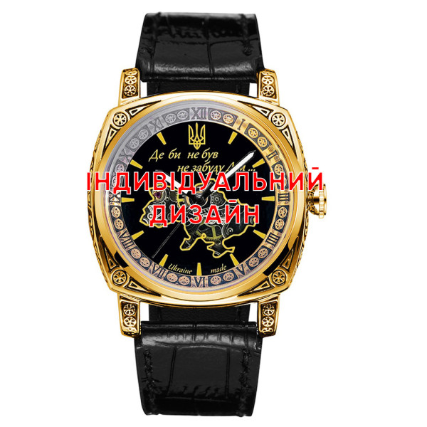 Класичний чоловічий годинник Awarder 021 Gold Leather з Індивідуальним дизайном, шкіряний ремінець фото 1