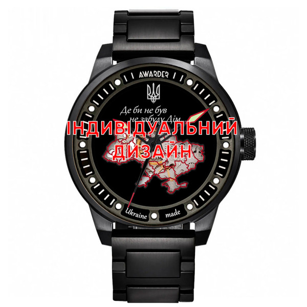 Классические мужские часы Awarder 058 Black-Red Steel под Индивидуальный дизайн, водонепроницаемый, японский механизм фото 1