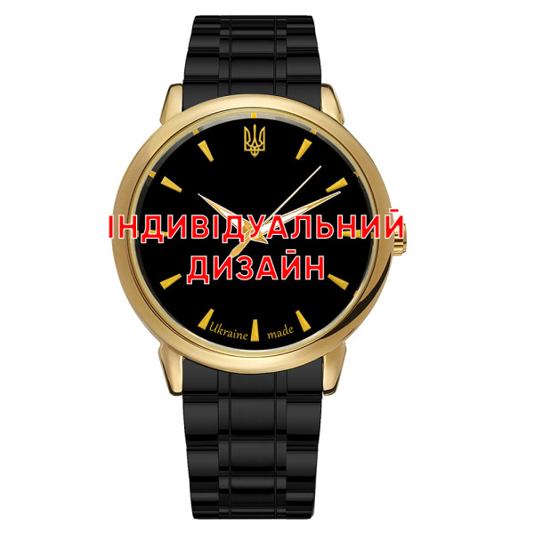 Класичний годинник Awarder 022 Gold-Black Metall з Індивідуальним дизайном, шкіряний ремінець фото 1
